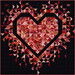 patchwork quilt in shape of heart with black background