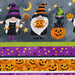 Close up border stripe fabric with pumpkins and cute gnomes