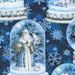 Blue fabric with Santa Claus snow globe, snowflakes, and animals