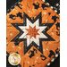 Halloween themed square hot pad with central folded star design with orange fabric featuring black cats.