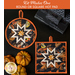 Halloween themed hot pads with central folded star design with black fabric featuring phrases, Jack-o-lanterns, and witches.