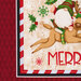 Close up image of one block from panel featuring gnome riding a reindeer