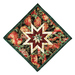 Square black hot pad with Christmas ornament prints and central folded star design.