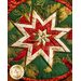 round green hot pad with central folded star featuring cardinals and holly.