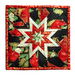 Square black hot pad with central folded star, featuring cardinals and holly.