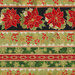 Poinsettia, pine, and snowflake stripe print on cream.