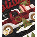 A decorative fabric design featuring a vintage red truck adorned with a wreath, carrying Christmas gifts and a small evergreen tree, set against a dark background with snowflakes.