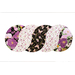 Braided twist made of black and white fabrics featuring purple florals and butterflies.