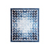 Quilt featuring flower petal shaped piecing of tonal blue batik fabric.