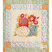 A quilted design featuring red and blue eggs surrounded by colorful flowers on a cream background.