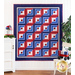 Americana quilt with red, white, and blue star-filled fabrics.