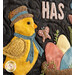 Wall hanging featuring a bird with scarf and hat next to a basket of colored eggs on black with the phrase 