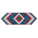 Table runner with central diamond design and angled strips at the ends made of patriotic printed fabrics.