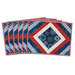 Placemats made of strips of patriotic printed red, white, and blue strips of fabric in a diamond design.