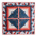 Wall hanging with four squares made up of strips of red, white, and blue patriotic fabric prints.