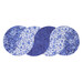 Table runner with overlapping "S" curve design made of blue and white floral printed fabrics.