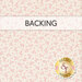 A swatch of cream fabric with small pink outlined flowers and leaves. A light pink banner at the top reads 