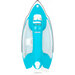 A light blue steam iron with a smooth, pointed base and a comfortable grip handle, featuring control buttons on the top.