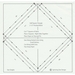 A sewing pattern diagram showing a half square triangle block measuring 2.5 inches. Instructions include cutting 7-inch fabric squares, placing two squares right sides together, pinning a paper pattern on top, sewing along dotted lines, cutting along solid lines, and tearing away the paper.