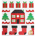 Quilt featuring rows of Christmas themed motifs on white background.