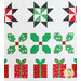 Quilt featuring rows of Christmas themed motifs on white background.