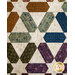 Colorful quilt featuring a geometric pattern with hexagonal shapes in various earth tones and blues.