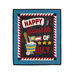 A decorative quilt with the text Happy Fourth of July in bold red and white letters. It is framed by a blue border and features baseball imagery and stars, celebrating a patriotic theme.