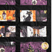 A close up of solid black borders around orange and purple Halloween fabrics