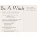 Image of a cross-stitch pattern titled Be A Witch, listing materials and color details.