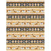 A black and cream border stripe fabric with rows of coffee mugs, cappucinos, and top down coffee art