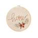 Embroidery hoop with hand embroidery featuring florals and the word home.