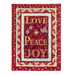 Christmas Joy Quilt Kit featuring the words Love, Peace, and Joy on red and gold fabric.