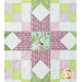 Close up of sawtooth star and checker design in pastel green and purple fabrics.