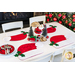 Four placemats in the shape of Santa hats with button and fabric holly.