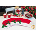 Four placemats in the shape of Santa hats with button and fabric holly.