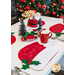 Four placemats in the shape of Santa hats with button and fabric holly.