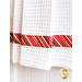 White waffle textured towel with candy cane stripe accent band.