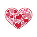 Heart shaped table topper with pink and red hearts in different sizes and prints filling the center isolated on a white background
