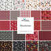 collage of all fabrics included in Woodsman collection, in warm red, black, and cream