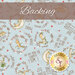 light blue fabric featuring text, bunnies, florals, hearts and moons with a brown banner at the top that reads 