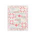 Flat image of a pink, cream, and blue small quilt with staggered sawtooth stars and small panels featuring excerpts in black script from psalms isolated on a white background.