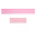 Two pink plastic rulers, one larger and one smaller, both featuring measurement markings and holes.