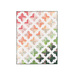 Colorful quilt featuring a geometric pattern of intersecting crosses in shades of orange and green.