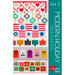 A sewing pattern book cover with colorful table runner designs in different themes such as Valentine's Day, Patriotic, Autumn, Halloween, and Christmas