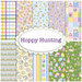 collage of all fabrics included in Hoppy Hunting collection