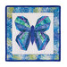 The completed Foundation Paper Piecing Kit - June, a beautiful butterfly colored in blue, teal, and indigo fabrics, isolated on a white background.
