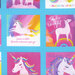 Scan of the fabric swatch, demonstrating scale and showing details on unicorns, rainbows, and unicorn related phrases