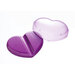 A purple, heart-shaped pin caddy with a light purple lid off to the side.