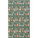 Full image of borderstripe fabric featuring a spring themed border stripe with dancing bunnies, birds and flowers on a sage green background.