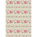 fabric featuring pink, rose and cream roses with green and pink striped border print on a solid cream background.